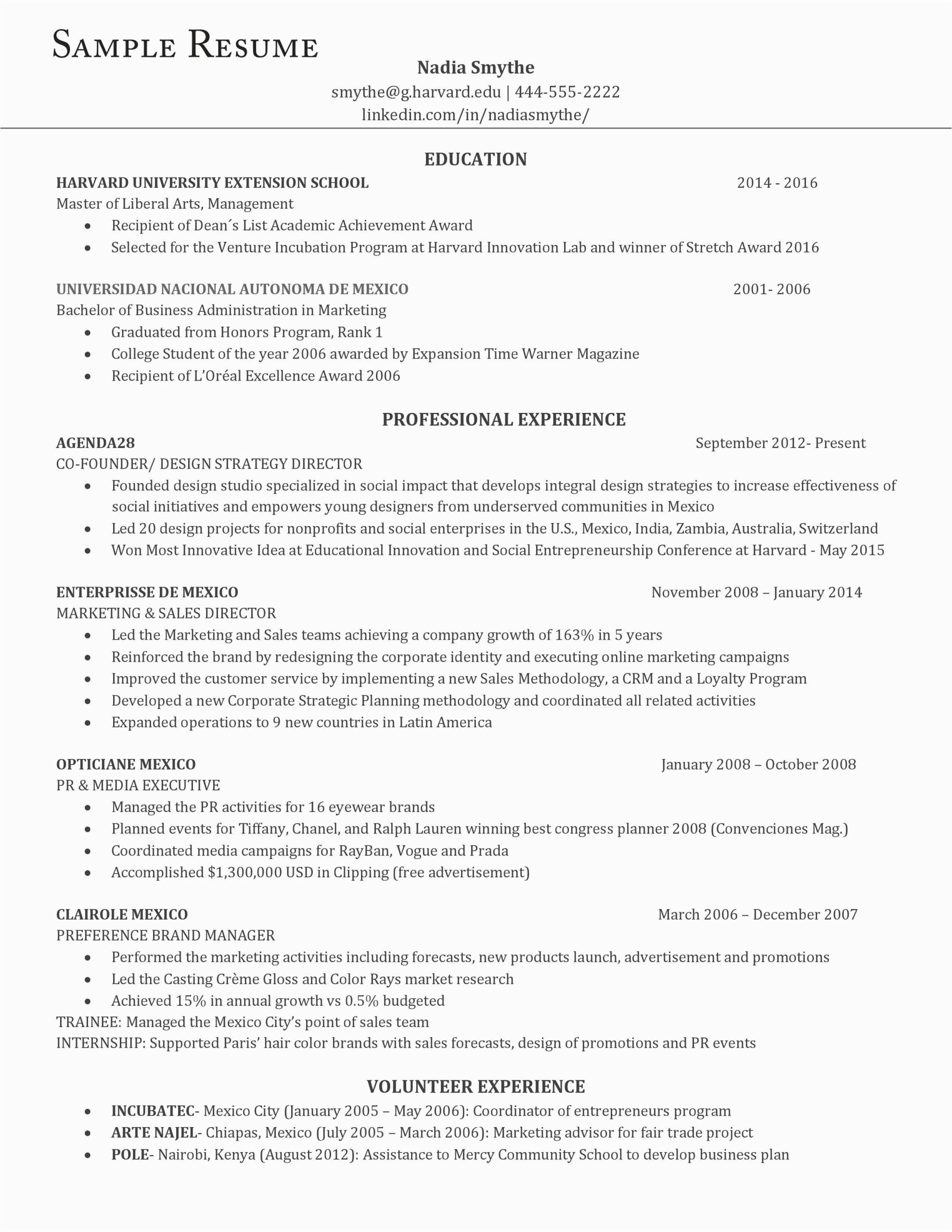 Resume for Masters Application Sample Harvard Here S An Example Of the Perfect Resume According to Harvard Career