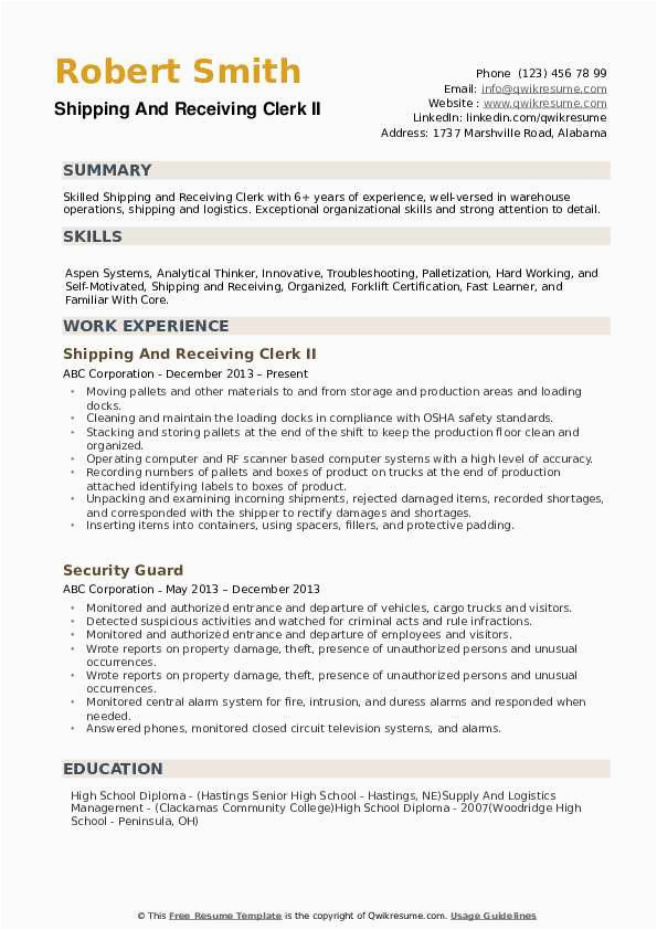 Resume Sample for A Shipping Clerk Shipping and Receiving Clerk Resume Samples