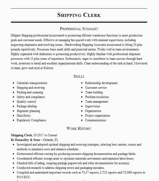 Resume Sample for A Shipping Clerk Shipping Clerk Resume Example Amazon Gilbert Arizona