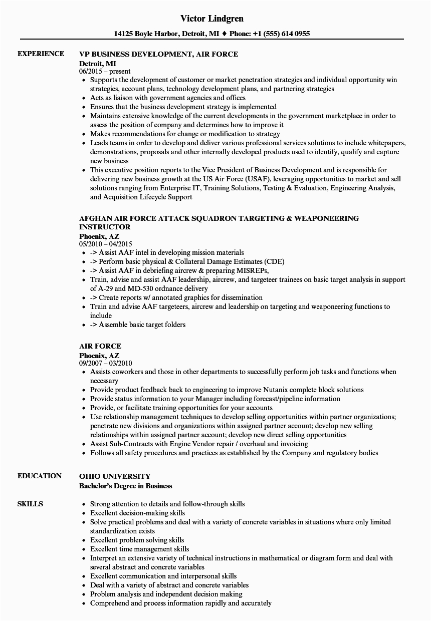 Resume Sample for the Air force Air force Resume Samples