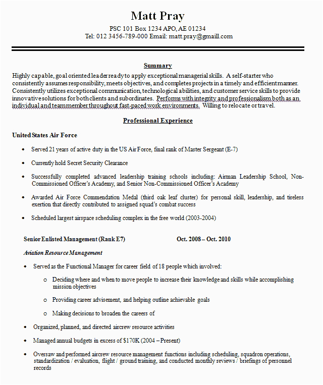 Resume Sample for the Air force Air force Squadron In Resume