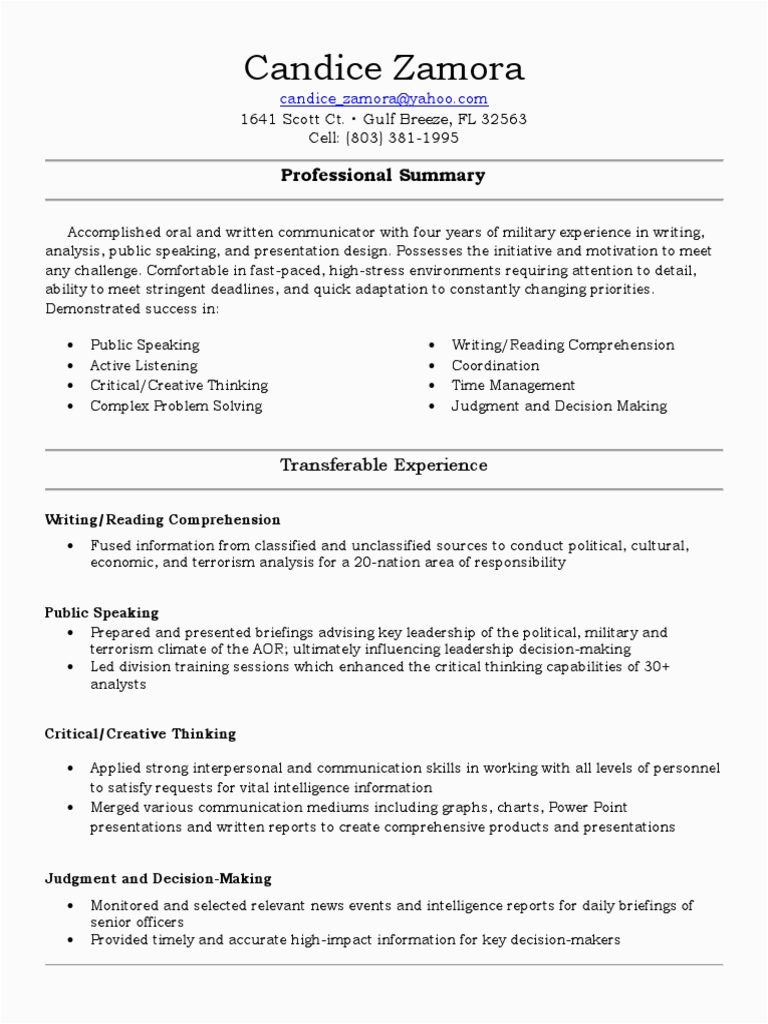 Resume Sample for the Air force Master Resume United States Air force