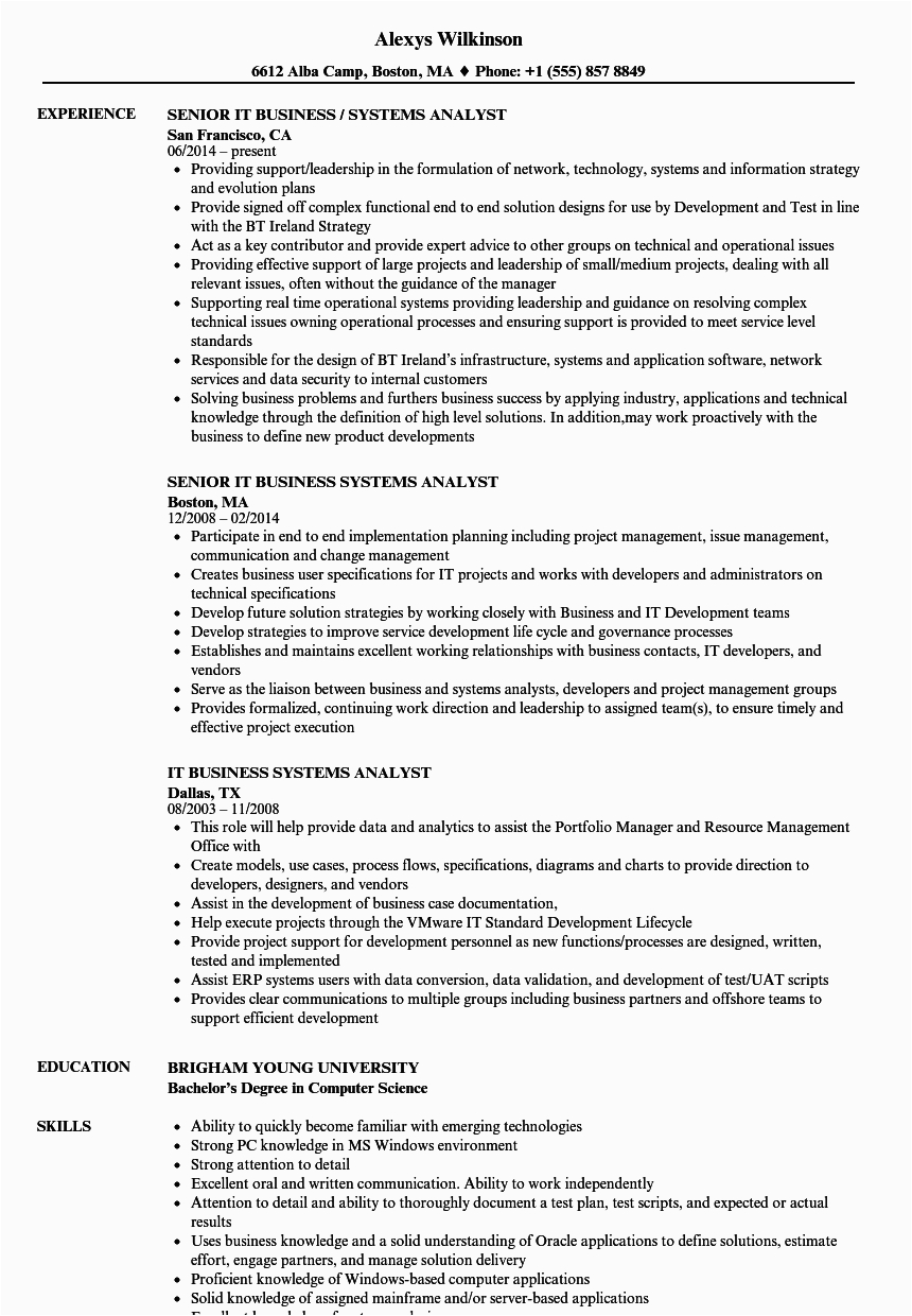 Resume Samples for Business System Analyst Business Systems Analyst Resume