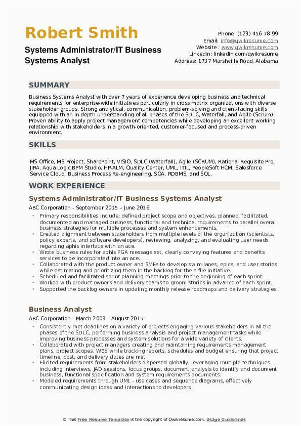 Resume Samples for Business System Analyst Business Systems Analyst Resume Samples