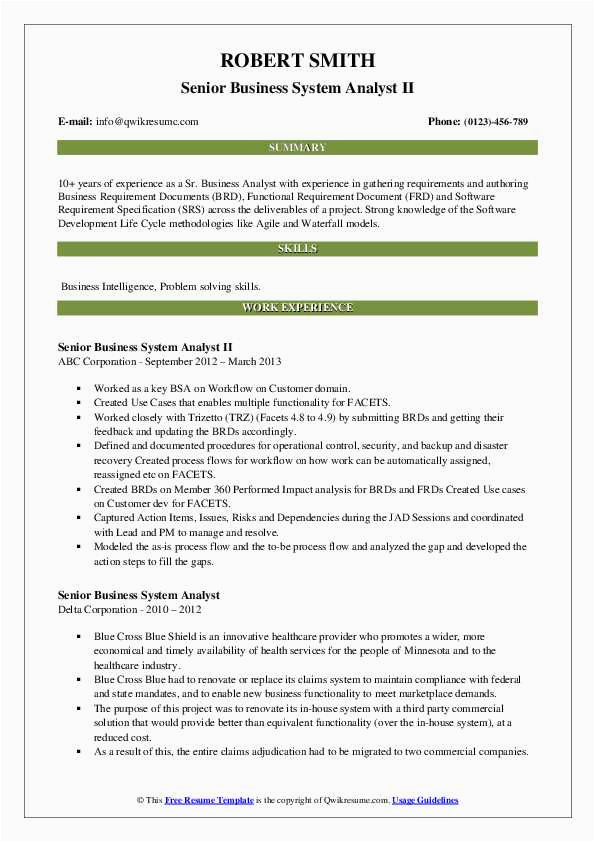 Resume Samples for Business System Analyst Senior Business System Analyst Resume Samples