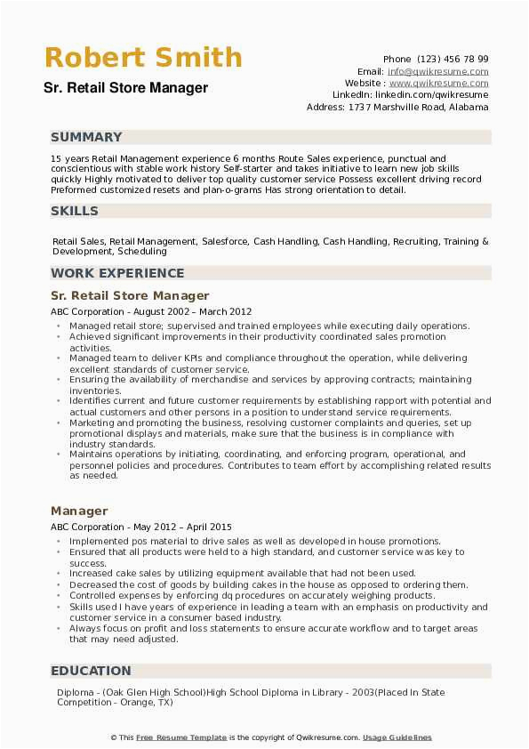 Resume Samples for Retail Store Jobs Retail Store Manager Resume Samples