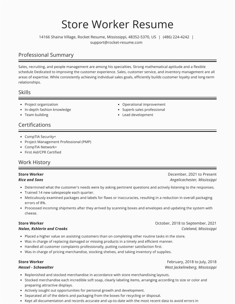 Resume Samples for Retail Store Jobs Store Worker Resumes