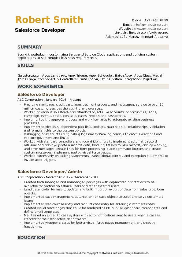 Salesforce Dx Roles and Responsibilities and Sample Resumes Salesforce Developer Resume Samples