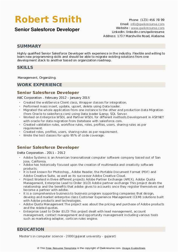 Salesforce Dx Roles and Responsibilities and Sample Resumes Senior Salesforce Developer Resume Samples