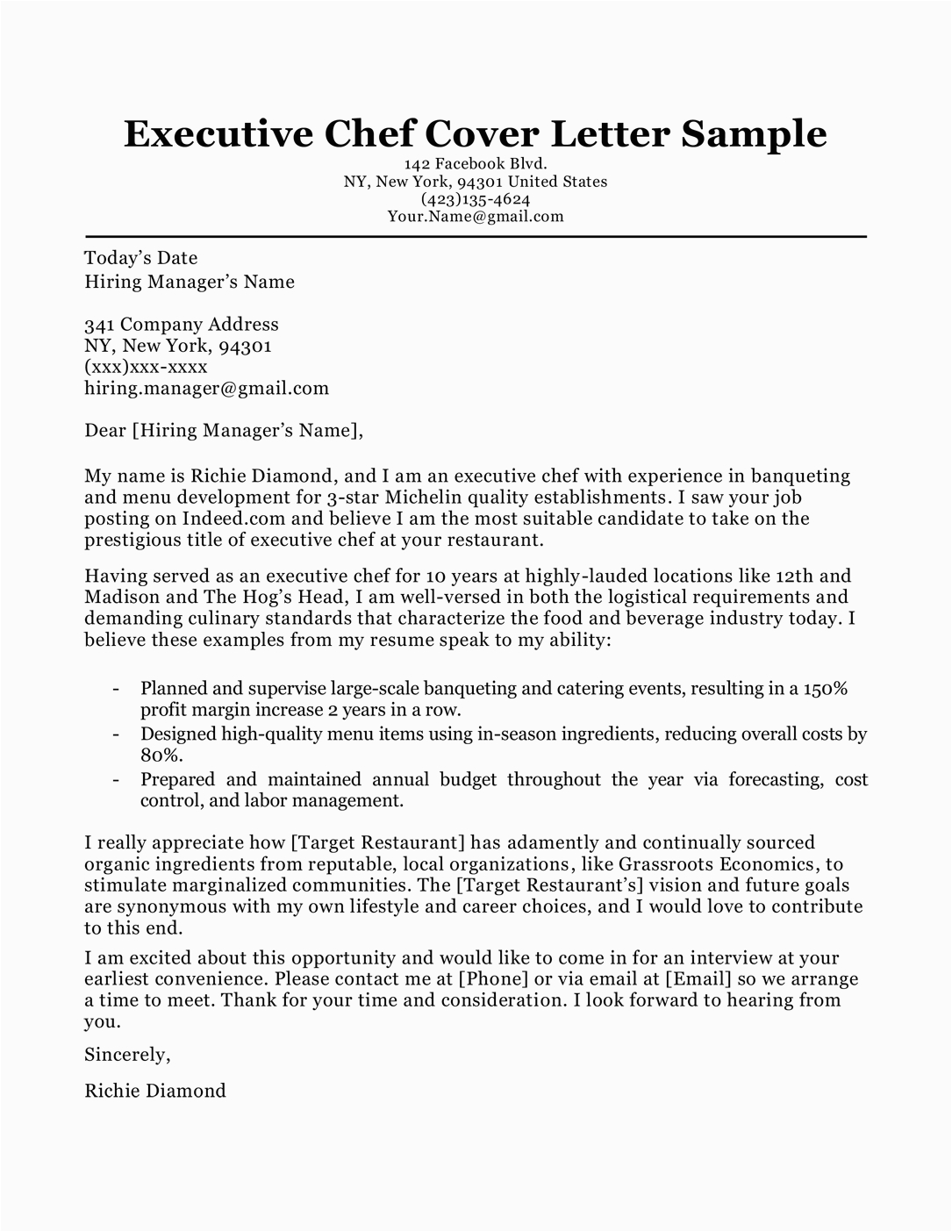 Sample Cover Letter for Cook Resume Chef Cover Letter Sample & Writing Tips