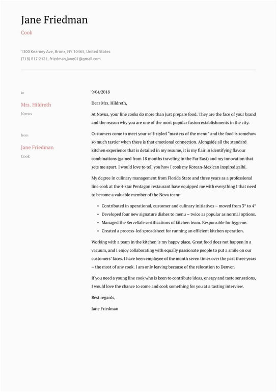 Sample Cover Letter for Cook Resume Cook Cover Letter Examples & Expert Tips [free] · Resume