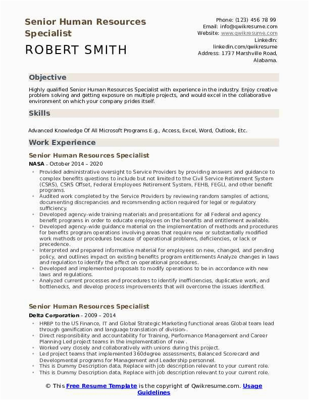 Sample Federal Human Resources Specialist Resume Senior Human Resources Specialist Resume Samples
