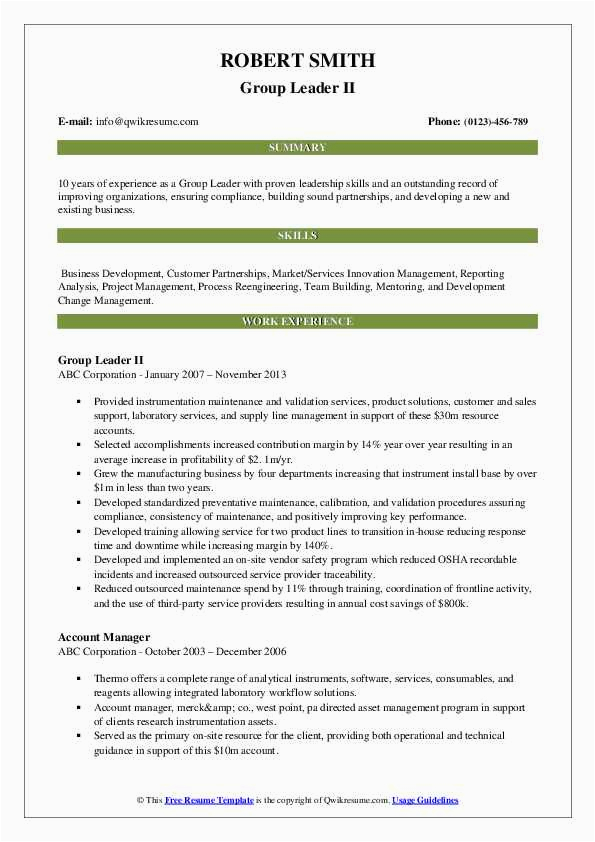 Sample Group Project Info In Resume Group Leader Resume Samples