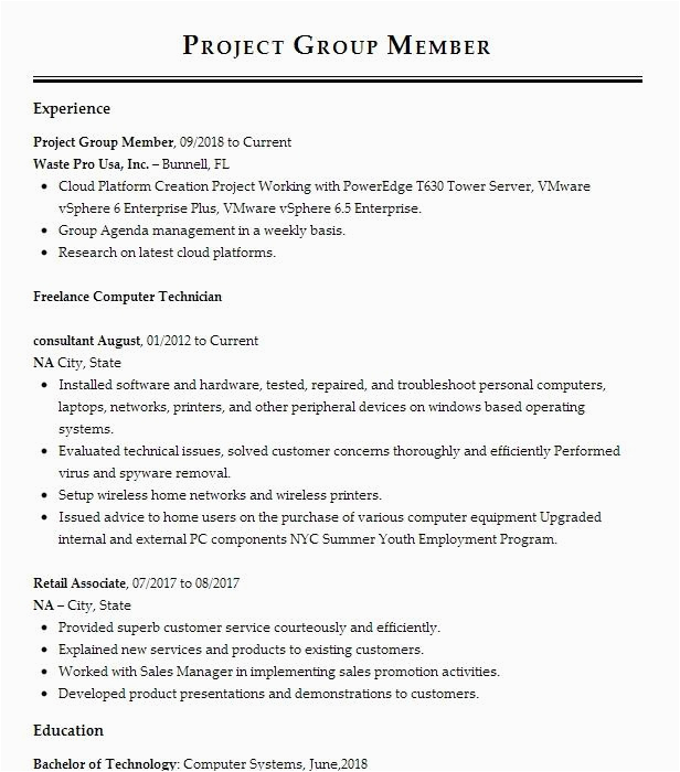 Sample Group Project Info In Resume Group Project Manager Resume Example T Mobile Us Inc Duvall Washington