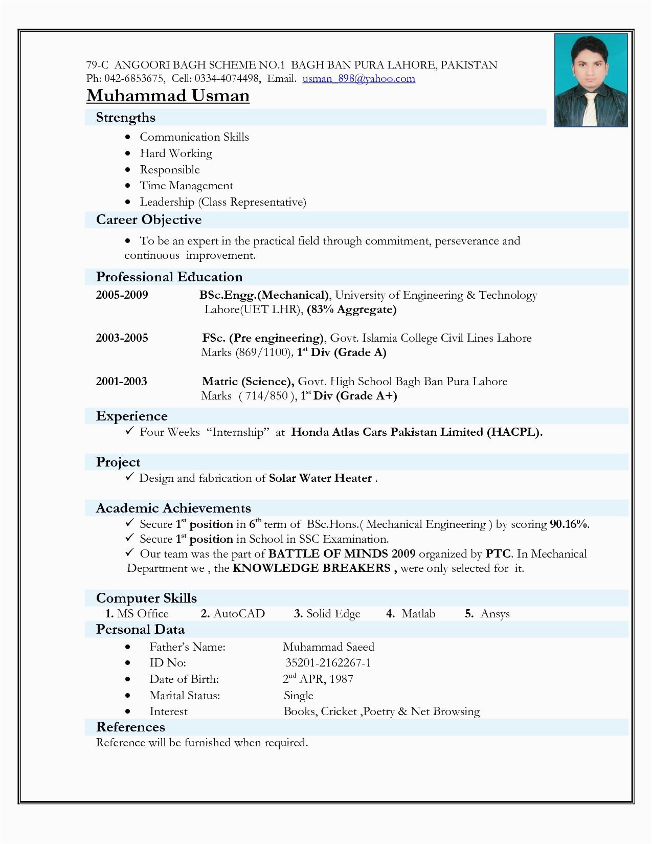 Sample Mechanical Engineering Resume for Freshers Resume format for Freshers Diploma Mechanical Engineers