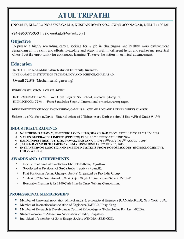 Sample Mechanical Engineering Resume for Freshers What is the Best Resume for Mechanical Engineer Fresher Quora
