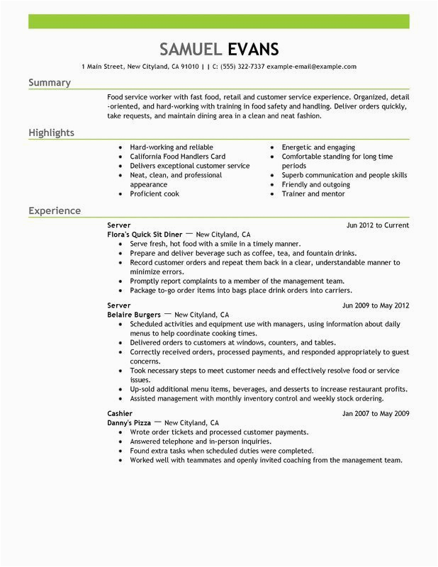 Sample Objectives In Resume for Fast Food Crew Resume Objectives Examples Food Service Liscrag