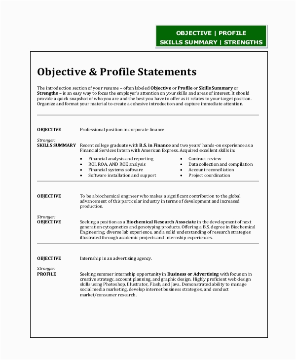 Sample Objectives Of Resume for Engineering Free 8 Sample Resume Objective Statement Templates In Pdf