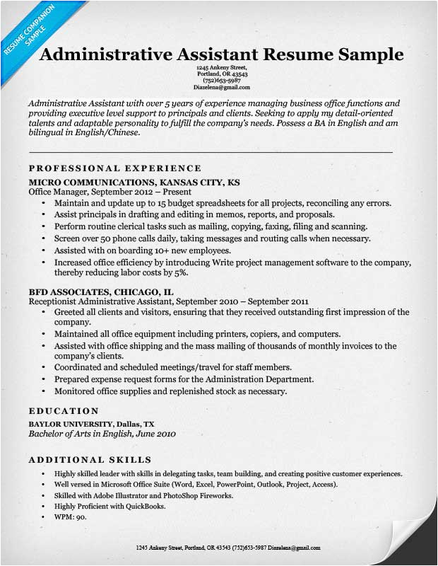 Sample Of Good Administrative assistant Resume Administrative assistant Resume Example