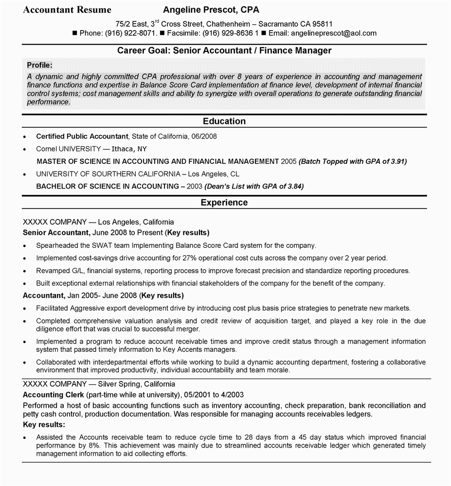 Sample Of Good Objective On Resume for Banking Accounting Good Resume format for Experienced Accountant Umecareer