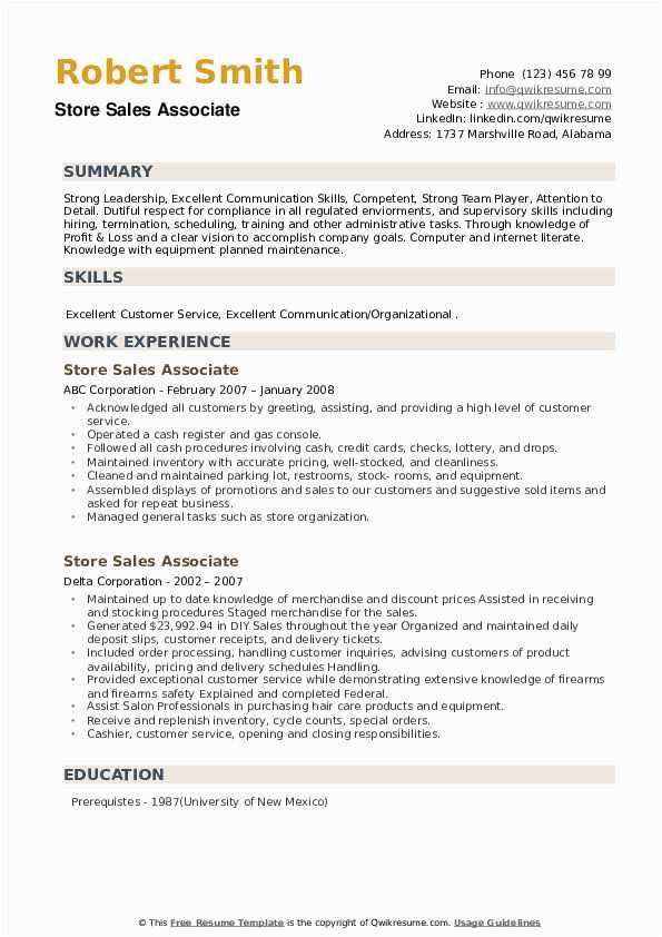 Sample Resume Department Store Sales Professional Store Sales associate Resume Samples