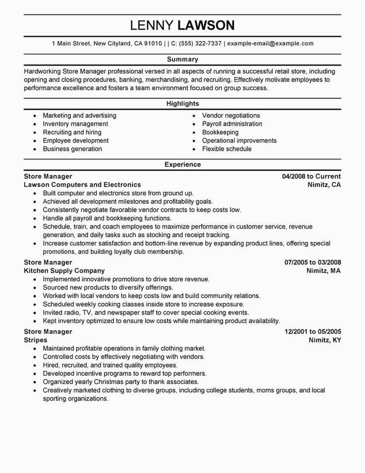 Sample Resume Department Store Sales Professional Unique Best Store Manager Resume Example