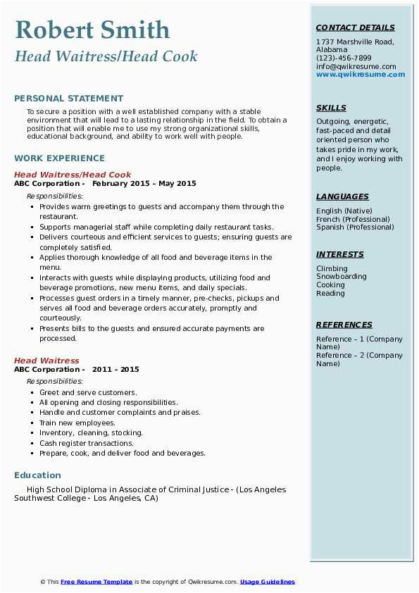 Sample Resume Describing Goals and Positive attitude Resume Examples for Waitress Waiter Cv Sample October 2021 Waiter