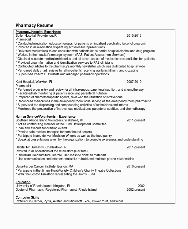 Sample Resume Description Pediatric Pharmacy Technician Free 7 Sample Pharmacy Technician Resume Templates In Ms Word