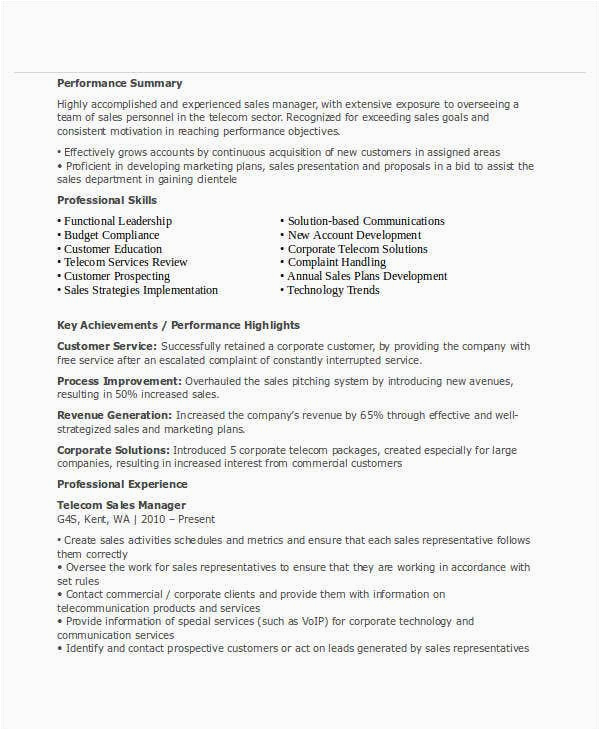 Sample Resume for A Sale Manager Telecomunication 30 Sales Resume Templates Pdf Doc