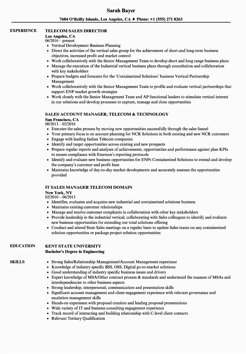 Sample Resume for A Sale Manager Telecomunication Tele Sales Resume Samples