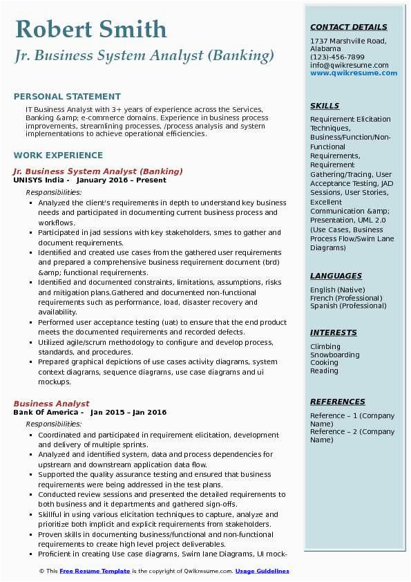 Sample Resume for Banking Business Analyst Jr Business Analyst Resume Samples