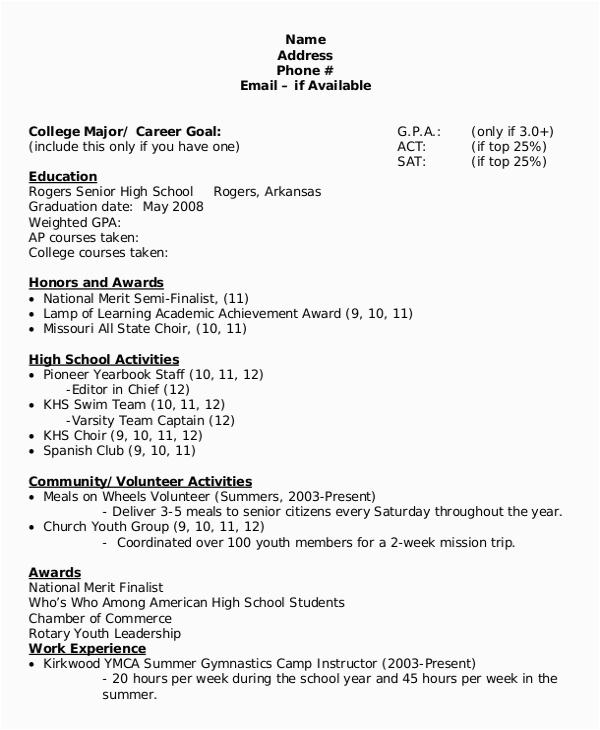 Sample Resume for College Scholarship Application Free 8 Sample College Resume Templates In Pdf