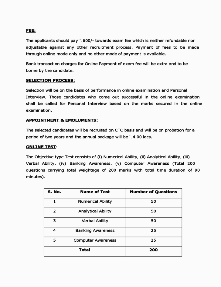 Sample Resume for Probationary Officers In Bank Recruitment Of Probationary Ficers Lakshmi Vilas Bank Free Download