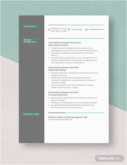 Sample Resume for Production Manager Post Free Post Production Manager Resume Template Word Apple Pages