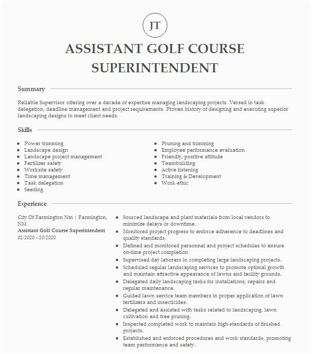 Sample Resume Golf Course assistant Superintendent assistant Golf Course Superintendent Resume Example City Farmington