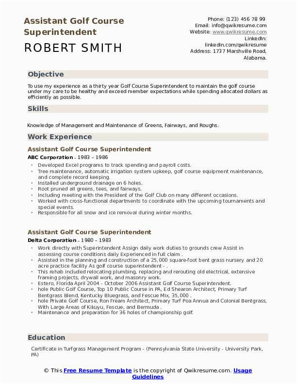 Sample Resume Golf Course assistant Superintendent assistant Golf Course Superintendent Resume Samples