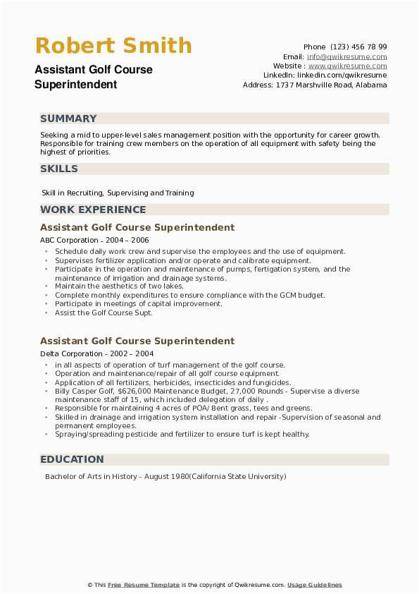 Sample Resume Golf Course assistant Superintendent assistant Golf Course Superintendent Resume Samples