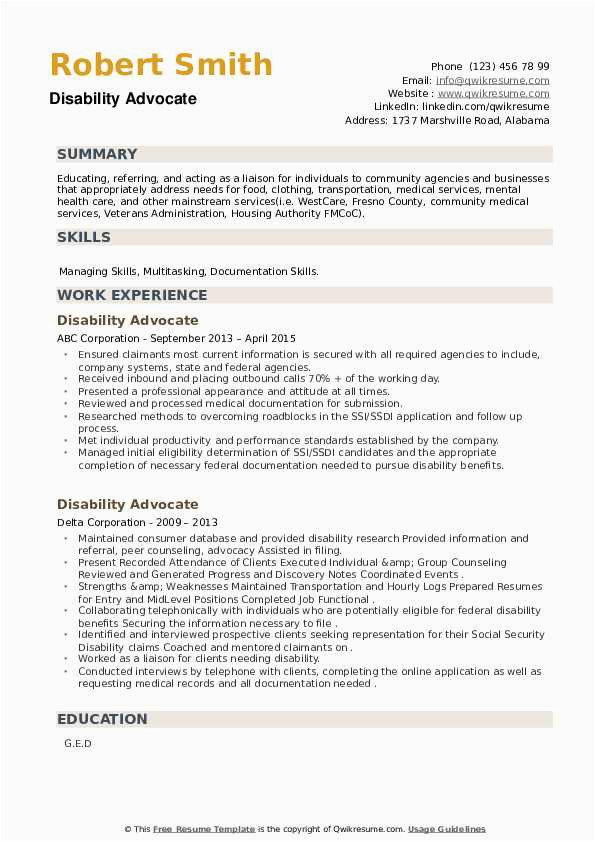 Sample Resume Of Disability Care Worker Disability Advocate Resume Samples