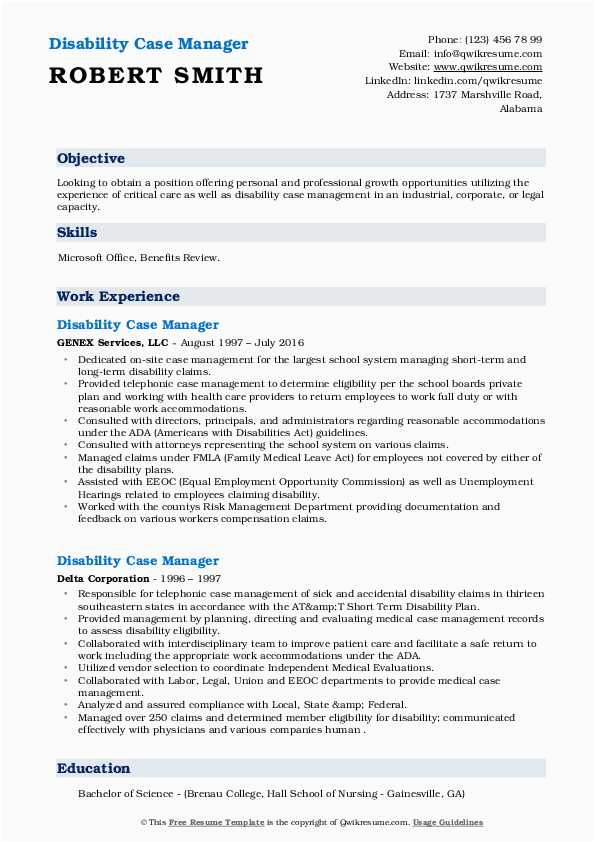 Sample Resume Of Disability Care Worker Disability Case Manager Resume Samples