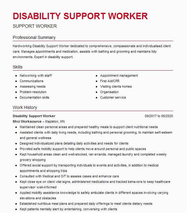 Sample Resume Of Disability Care Worker Disability Support Worker Resume Example Nye Health Services Buderim Qld