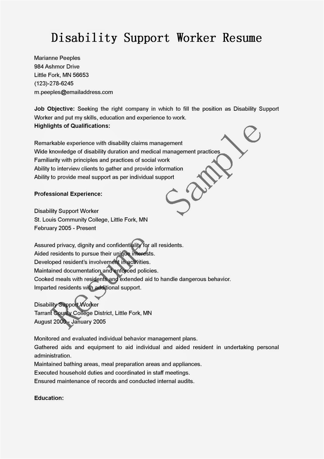 Sample Resume Of Disability Care Worker Resume Samples Disability Support Worker Resume Sample