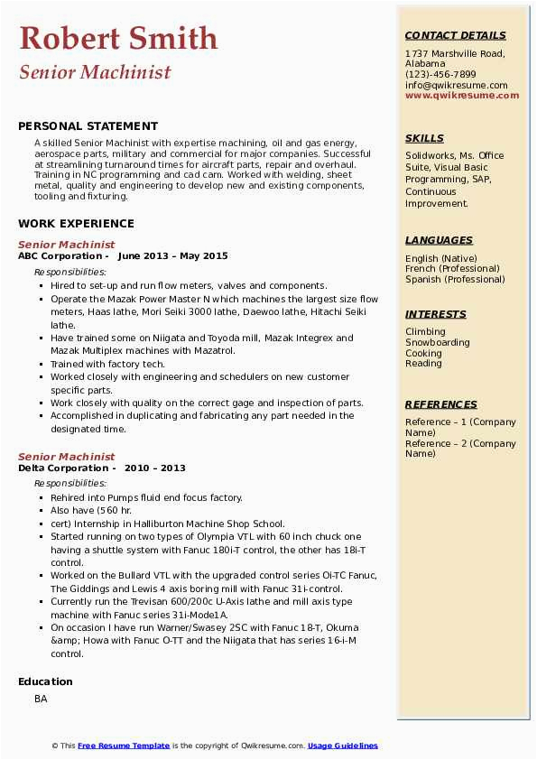 Sample Resume Of Entry Level Machinist and Welder Senior Machinist Resume Samples