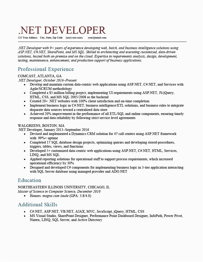 Sample Resume Of Epm Developer Linkedin Net Developer Resume [sample & How to Write]