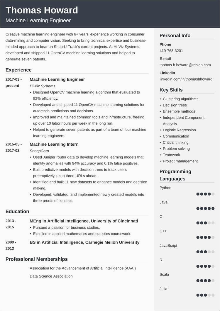 Sample Resumes for Machine Learnign Jobs Machine Learning Resume Examples [also for An Engineer]