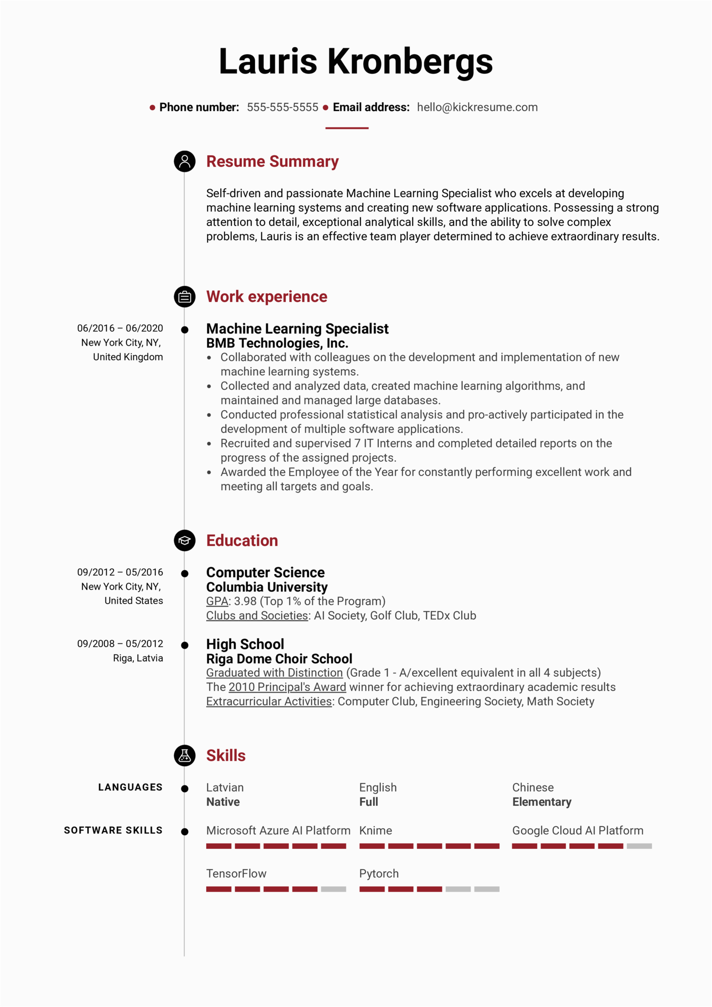 Sample Resumes for Machine Learnign Jobs Machine Learning Specialist Resume Example