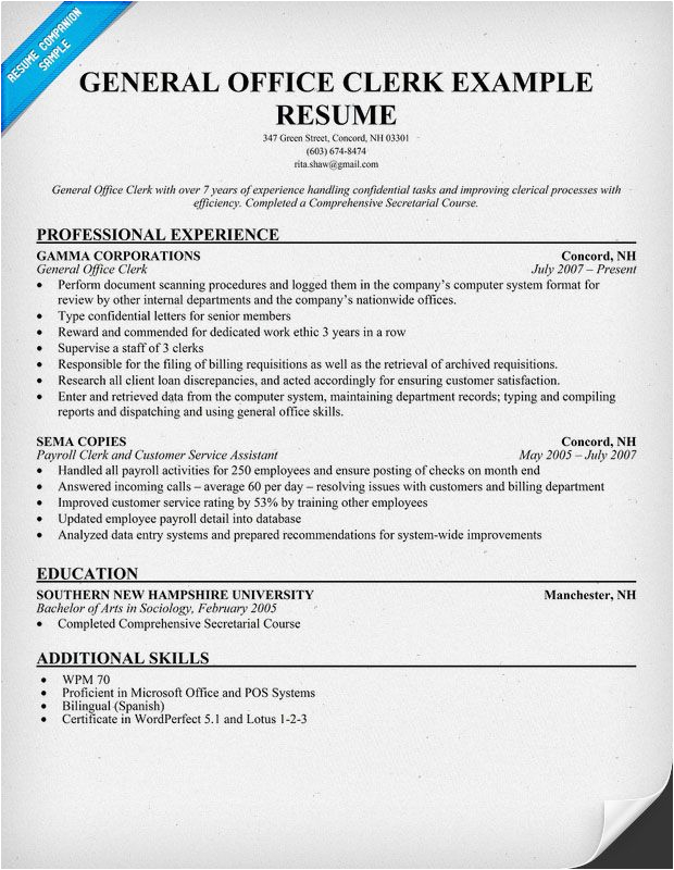 Sample Skills for General Office Clerk Resume General Fice Clerk Resume Resume Panion Resumes