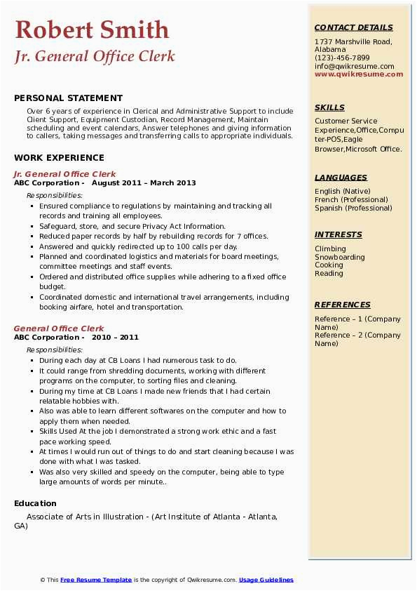 Sample Skills for General Office Clerk Resume General Fice Clerk Resume Samples