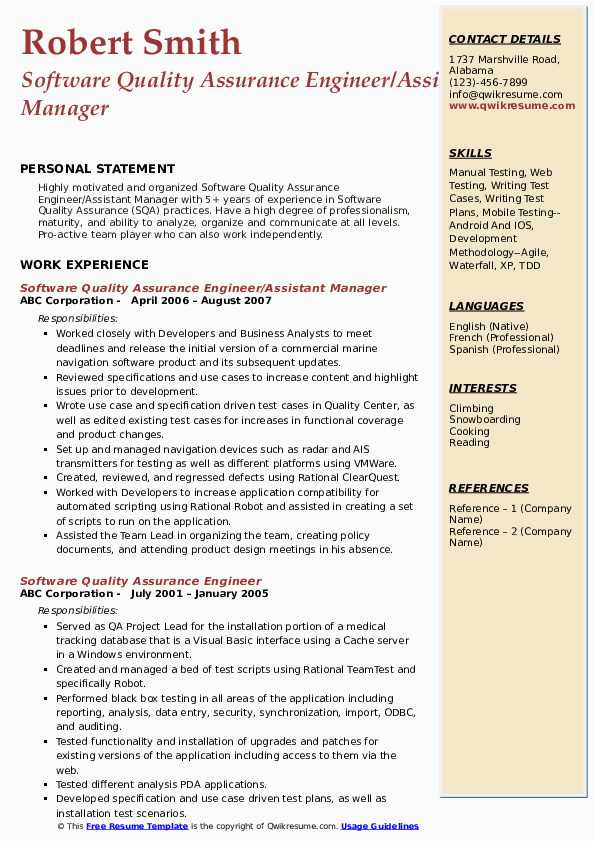Software Quality assurance Engineer Resume Sample software Quality assurance Engineer Resume Samples