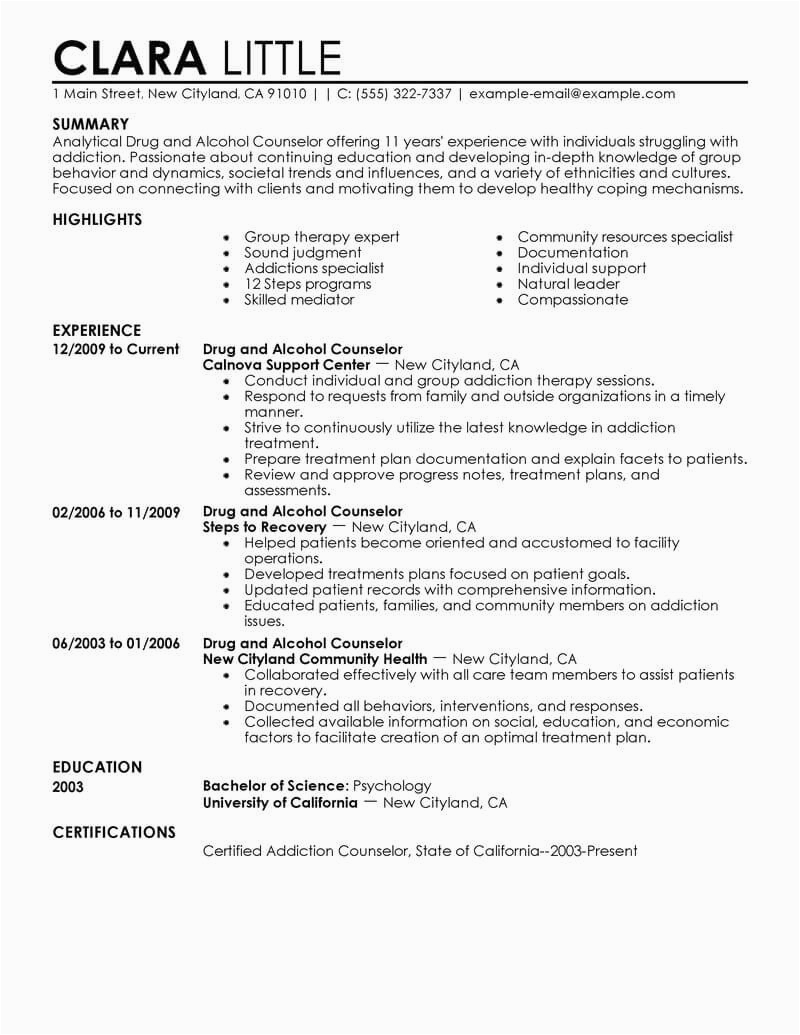 Alcohol and Drug Counselor Resume Sample Best Drug and Alcohol Counselor Resume Example From Professional Resume