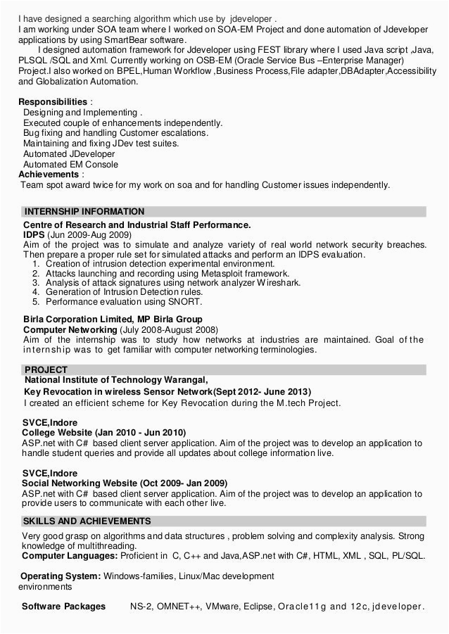 Algorithms and Data Structures Sample Resume 29 03 2016 Nitin Resume